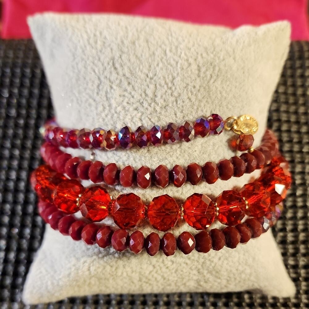 Ali Khan New York Ruby Red AB Crystal Memory Wire Bracelet